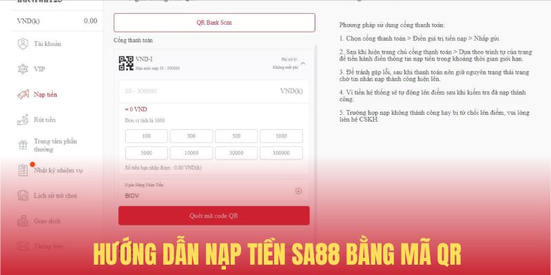 Quét mã QR là một phương thức nạp tiền SA88 tiện lợi